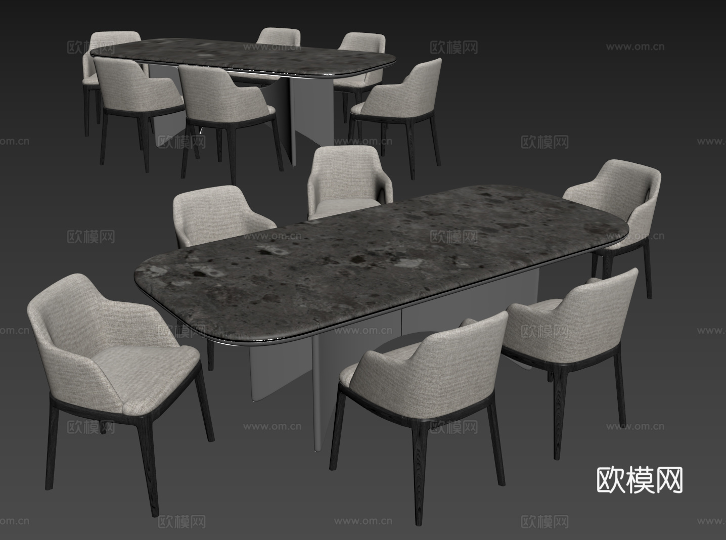 现代桌椅组合 餐桌组合 大理石餐桌 长桌 休闲桌椅su模型