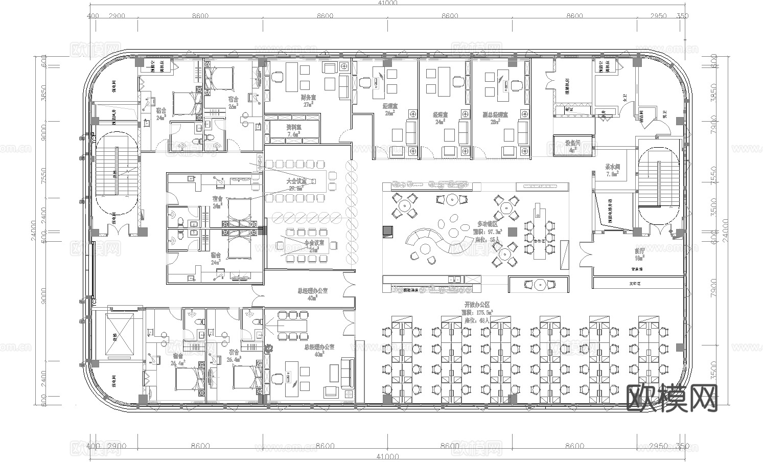 1000平办公室 最新平面施工图合集cad施工图