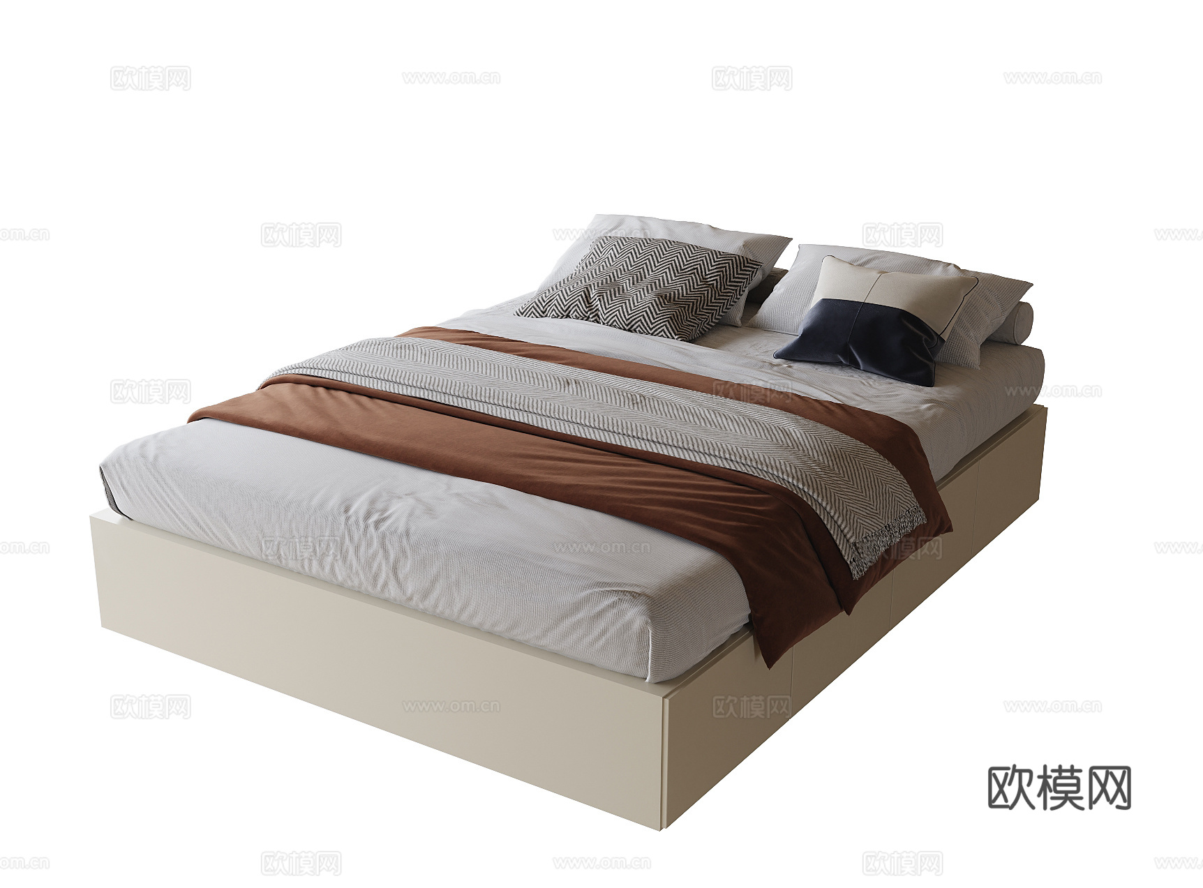现代榻榻米床 单人床su模型