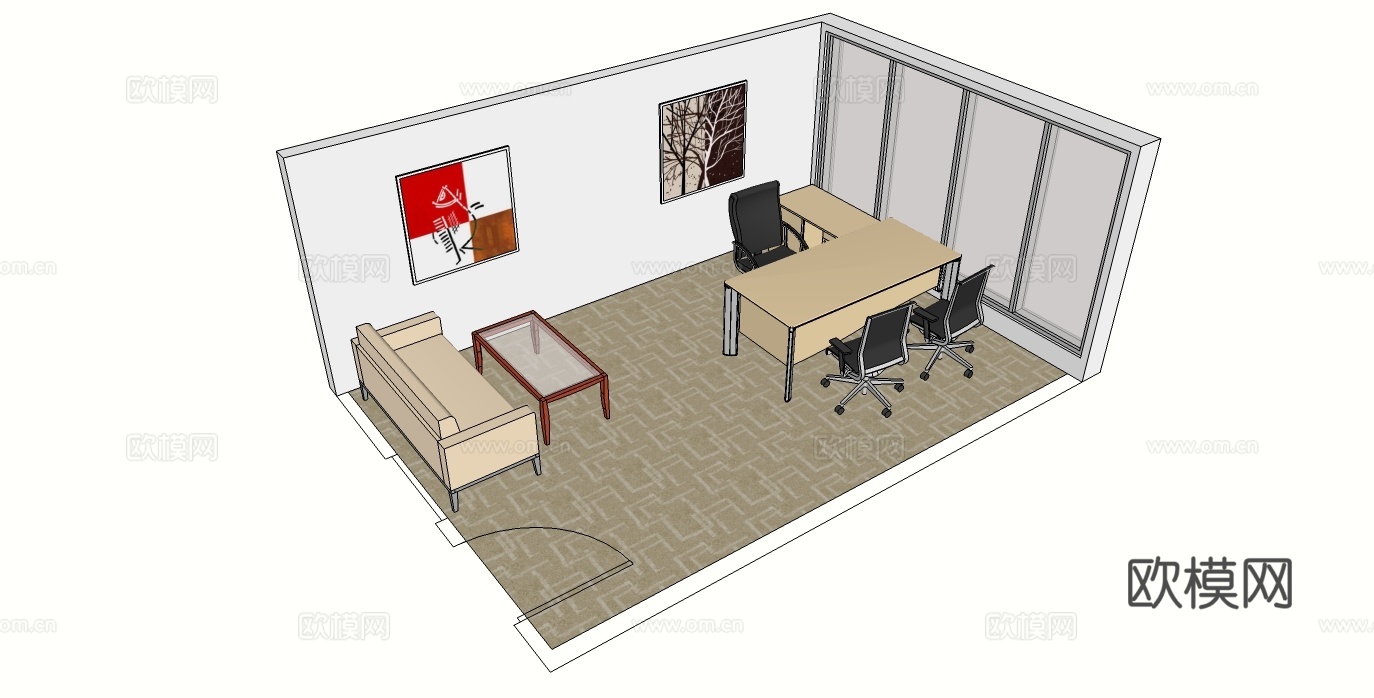 行政桌 办公桌 办公椅 文件柜 办公家具 沙发 茶几su模型