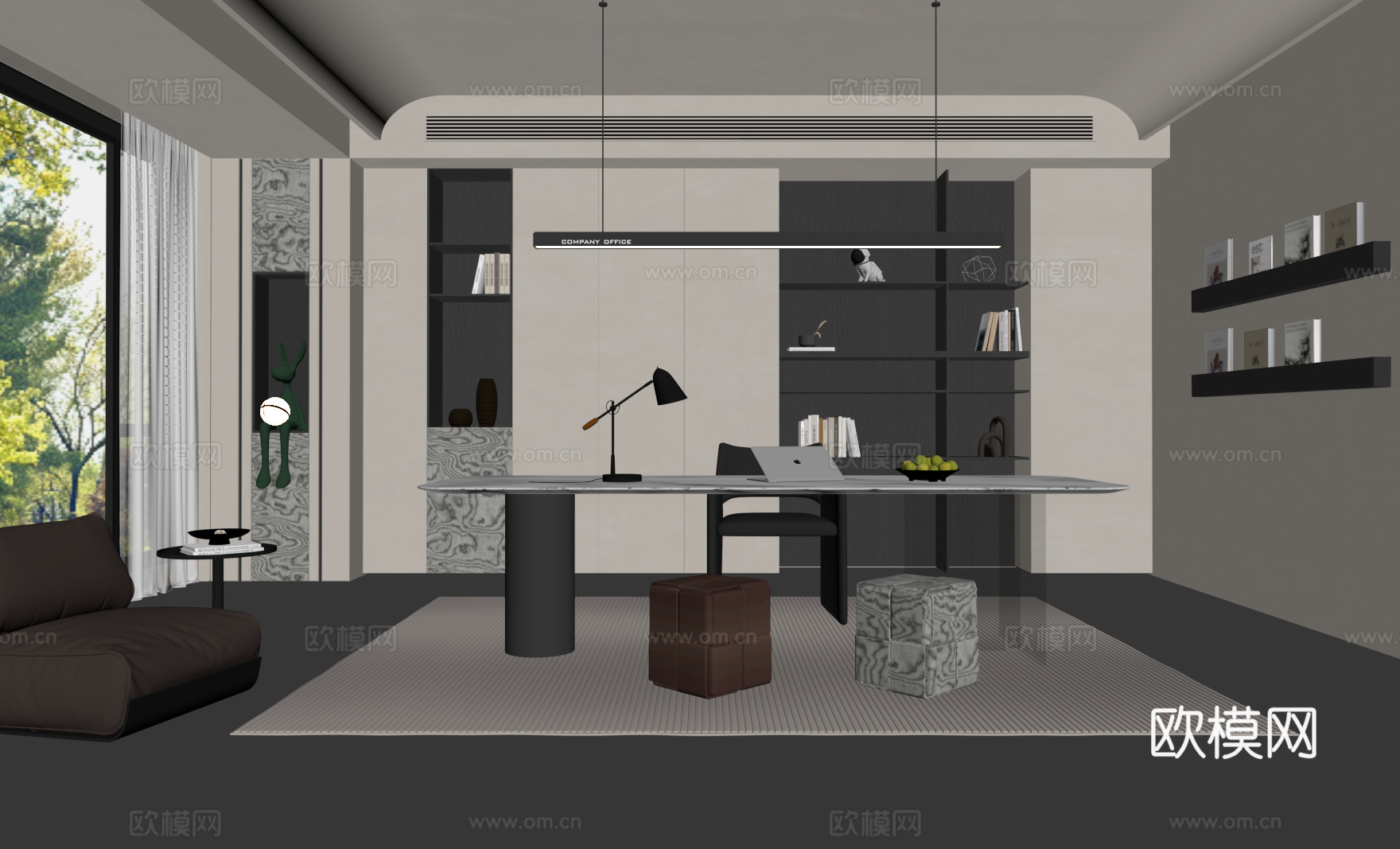 现代书房 书桌椅 书柜su模型