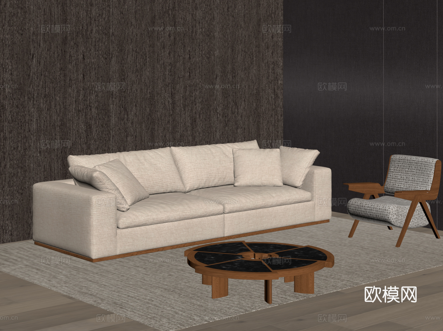 中古风沙发茶几 休闲椅su模型