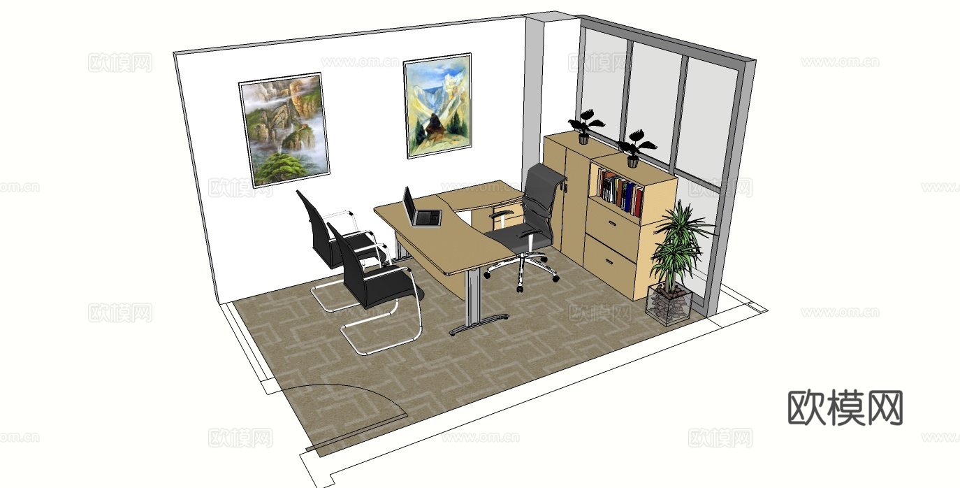 行政桌 办公桌 办公椅 文件柜 办公家具su模型下载