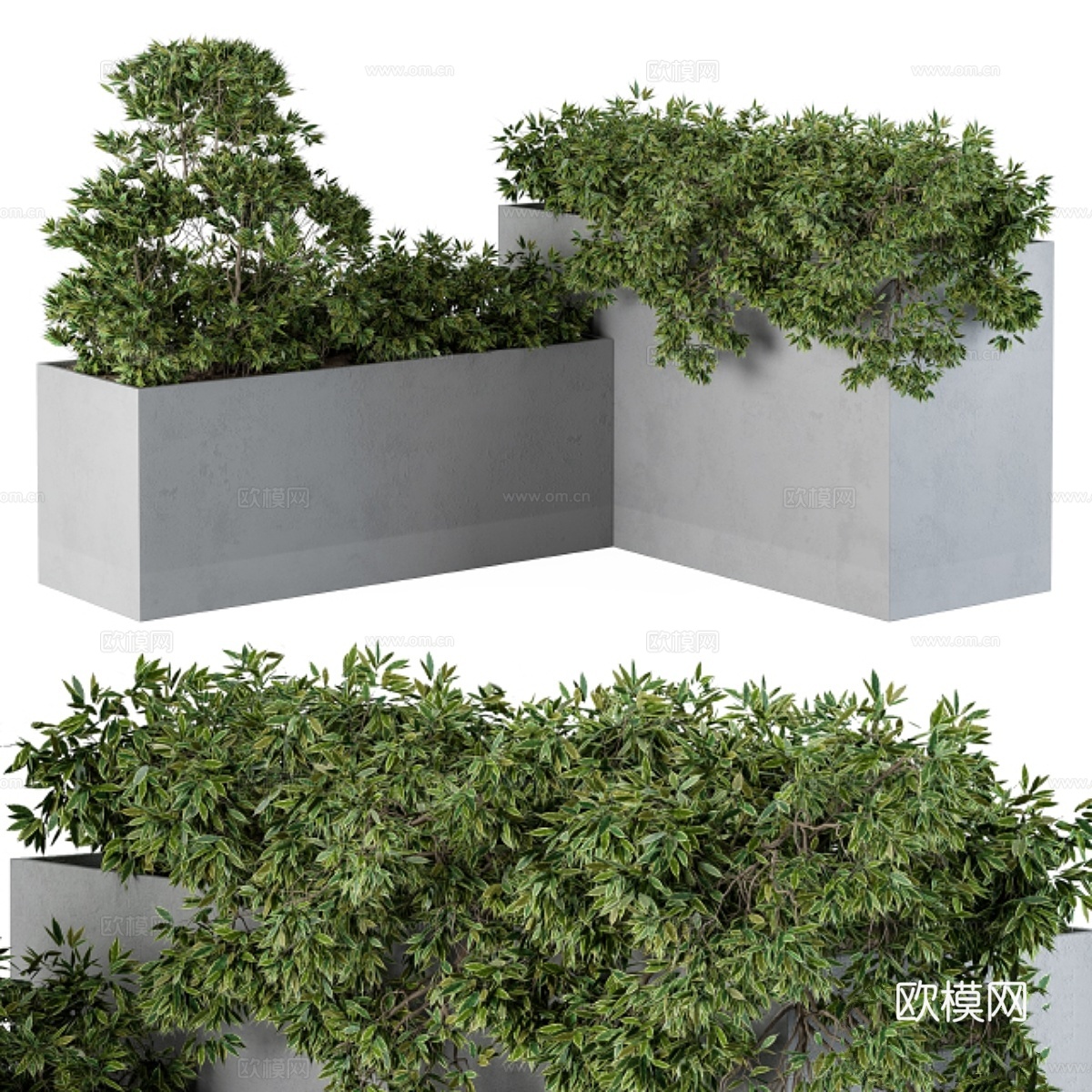 户外植物混凝土箱 - 套装433d模型下载