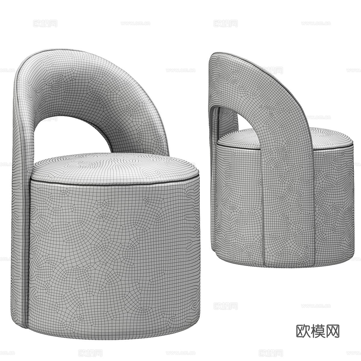 现代奶油风布艺圆凳3d模型下载（渲染图2）