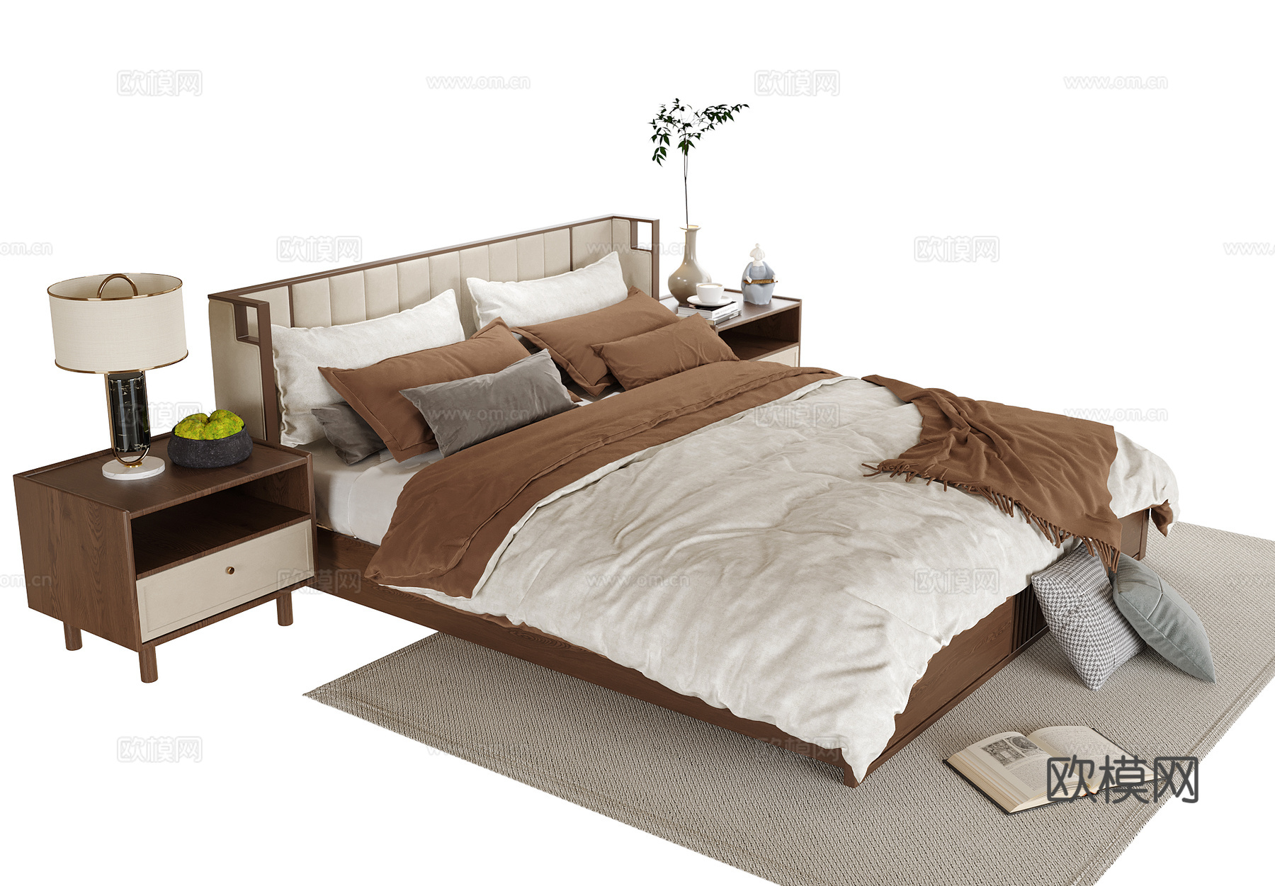 现代双人床 床头柜su模型