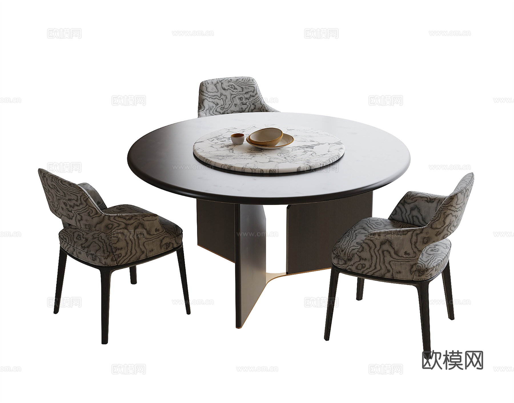 现代餐桌椅 圆形餐桌 餐椅su模型