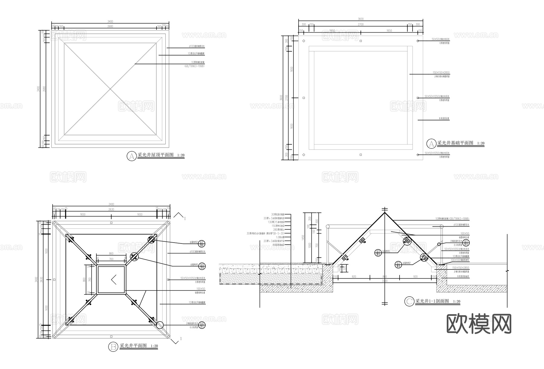玻璃采光井大样图cad施工图