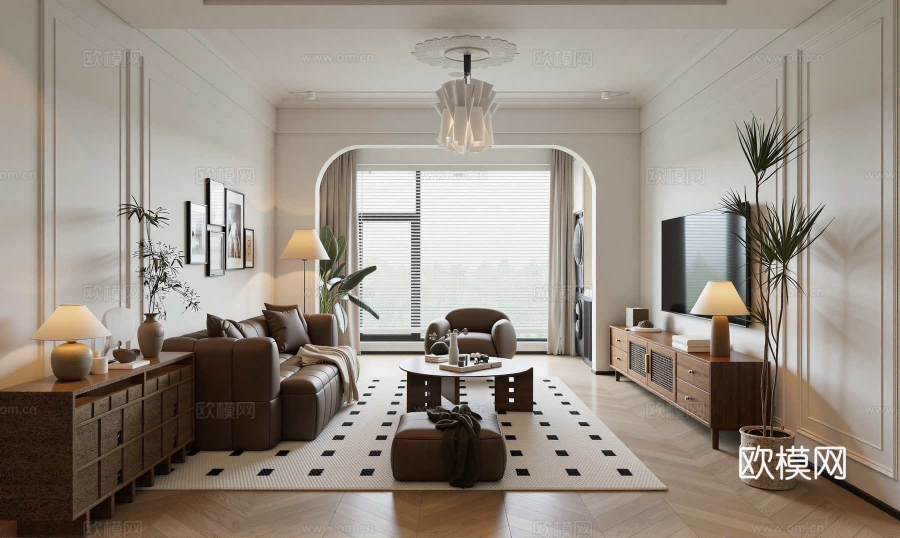 现代田园原木客厅su模型