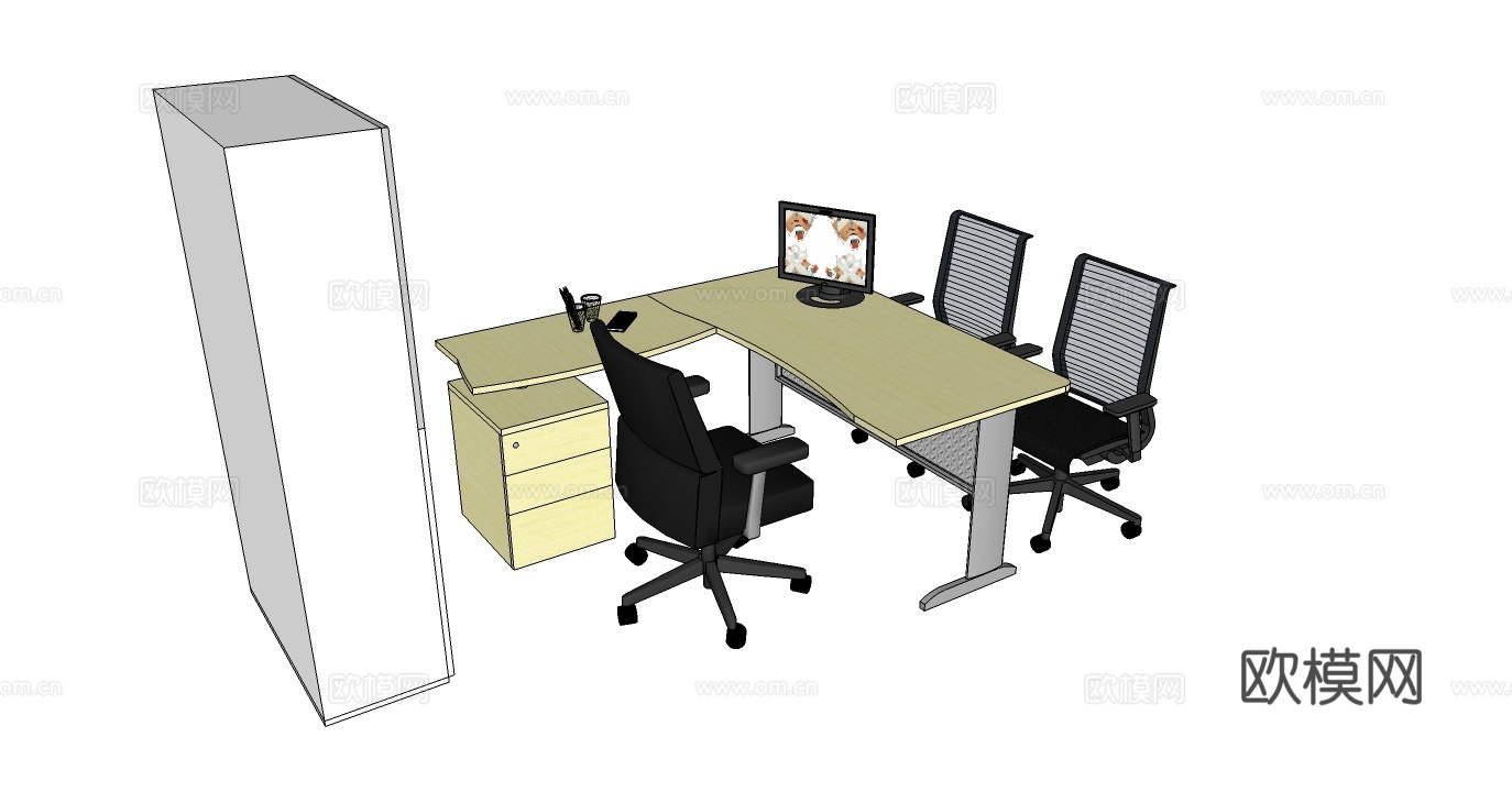行政桌 办公桌 办公椅 文件柜 办公家具su模型