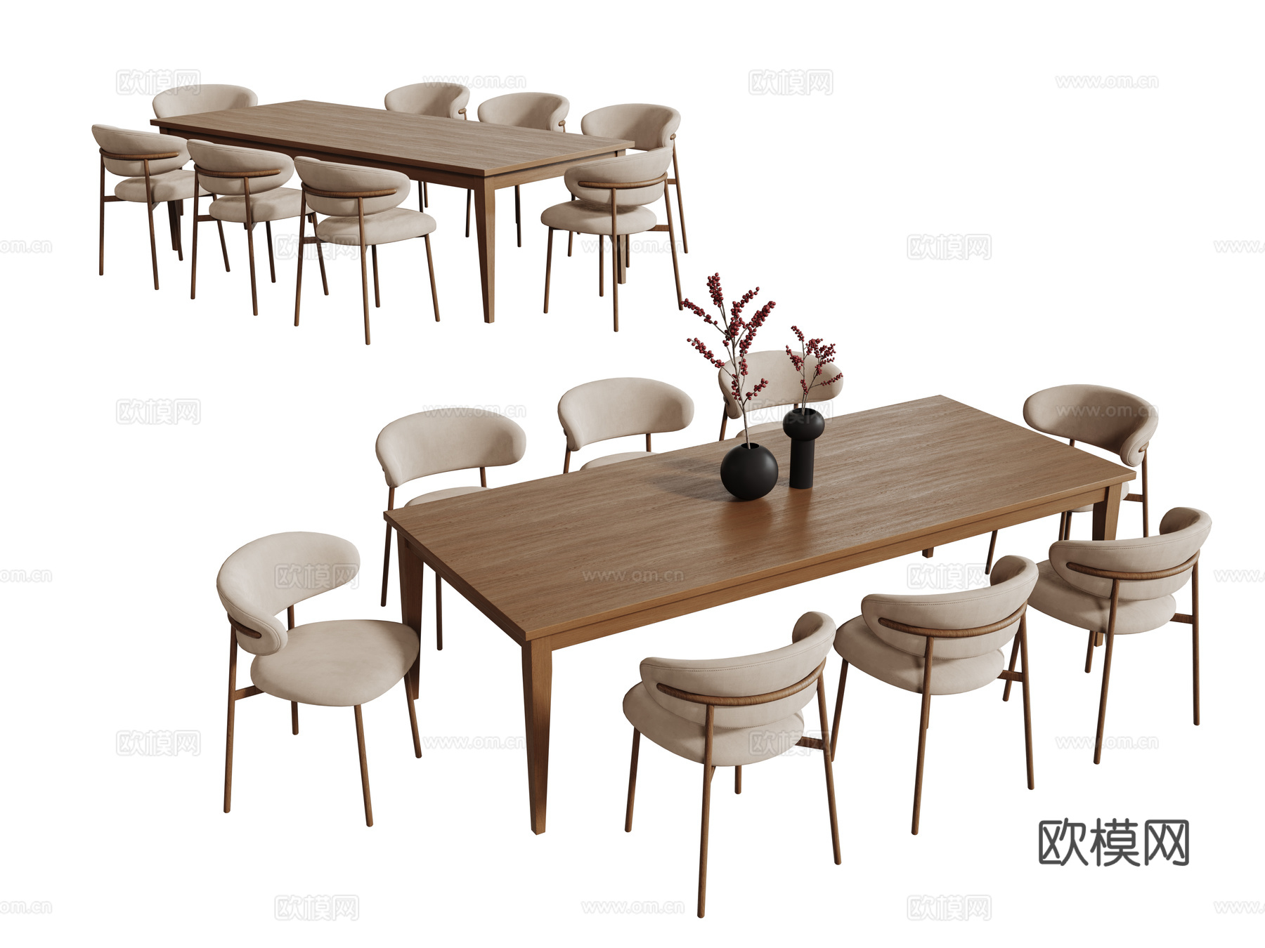 中古桌椅组合 餐桌组合 餐桌 长桌 休闲桌椅su模型