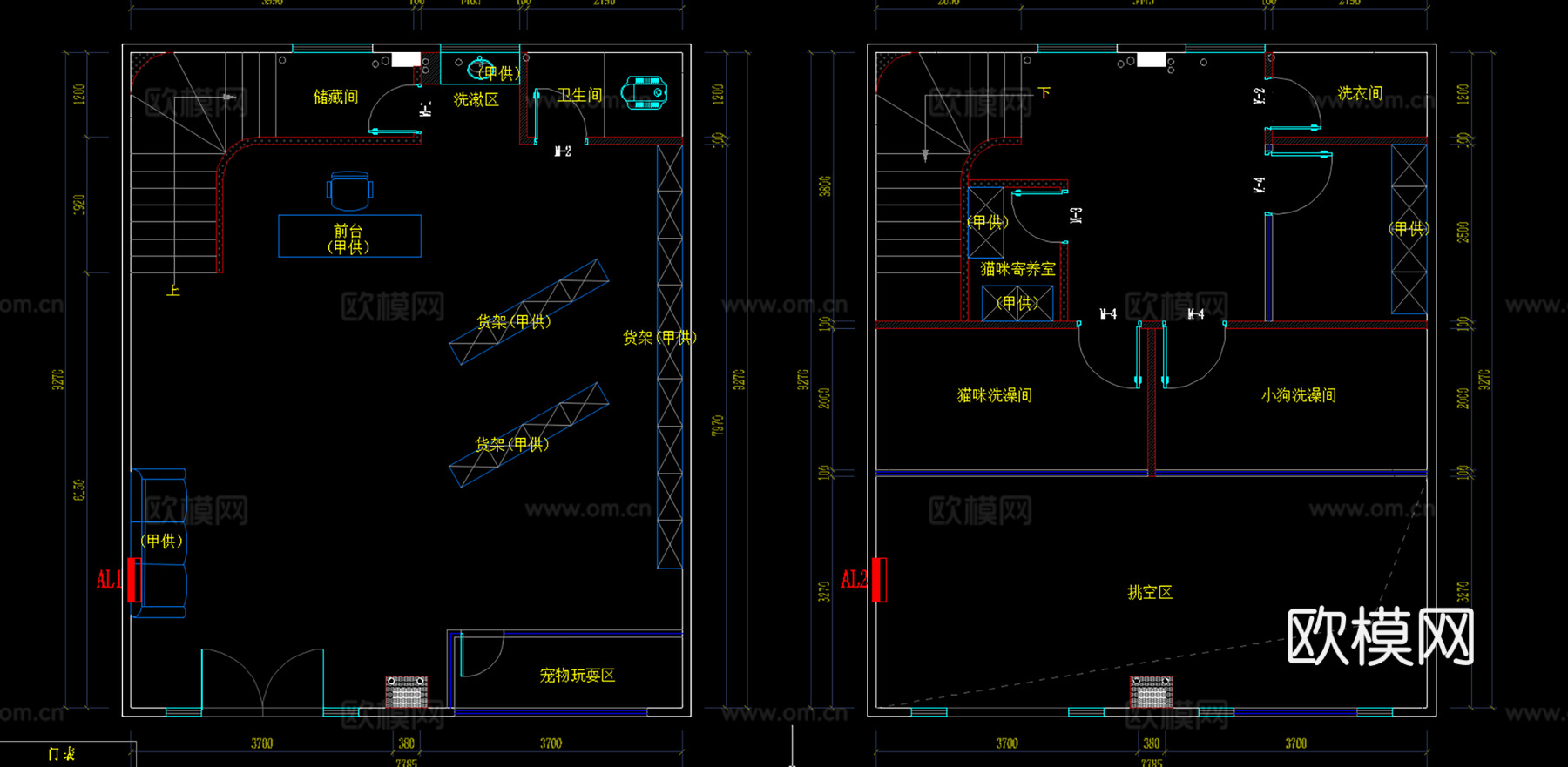 8套宠物店施工图CAD平面图立面图加效果图cad施工图