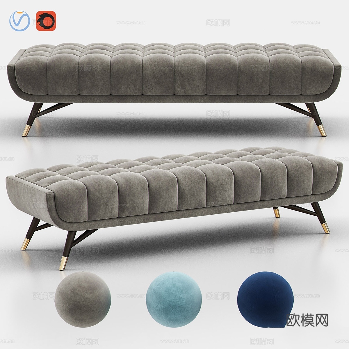 NEWENTON软包长凳3d模型下载