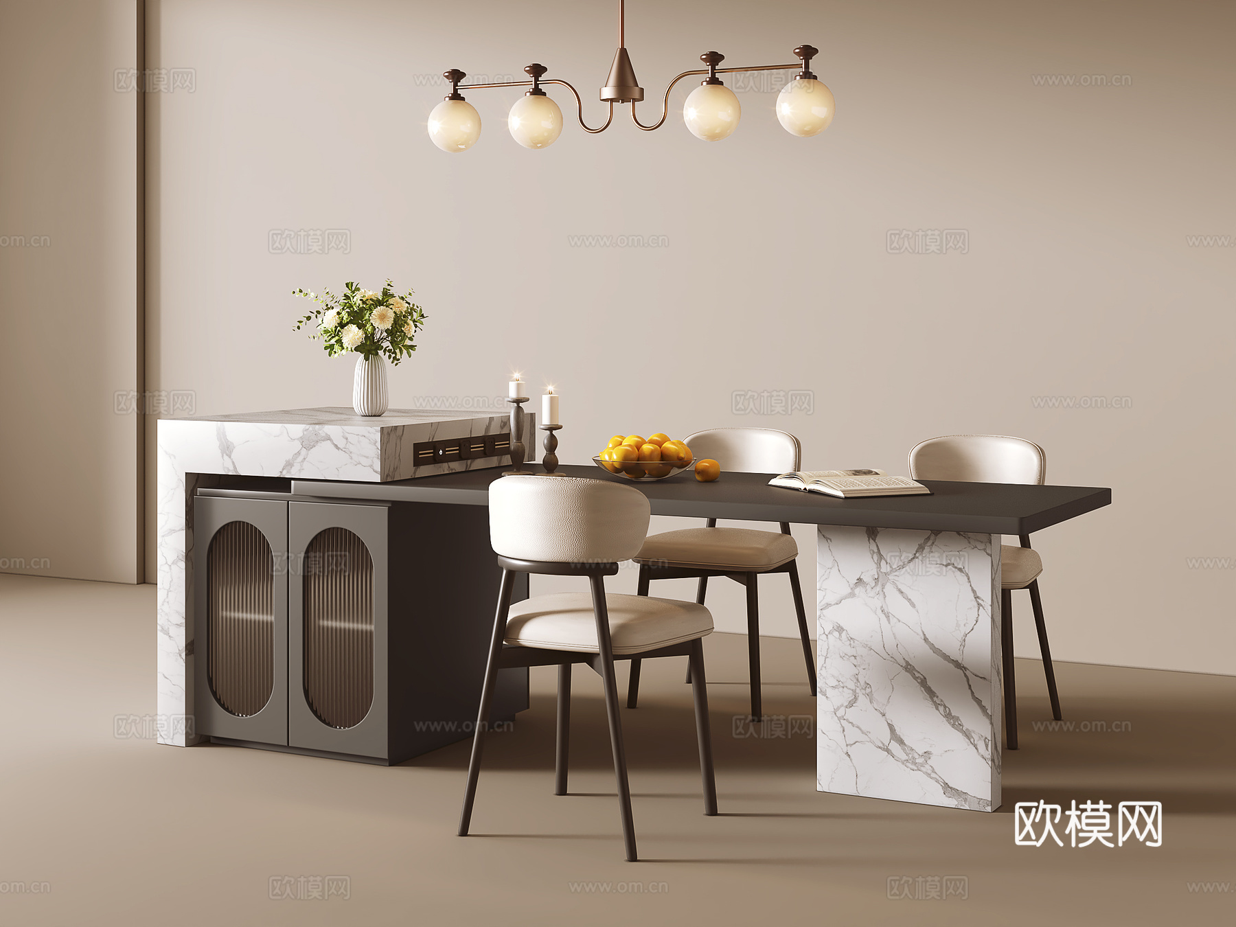意式岛台 餐桌椅3d模型下载