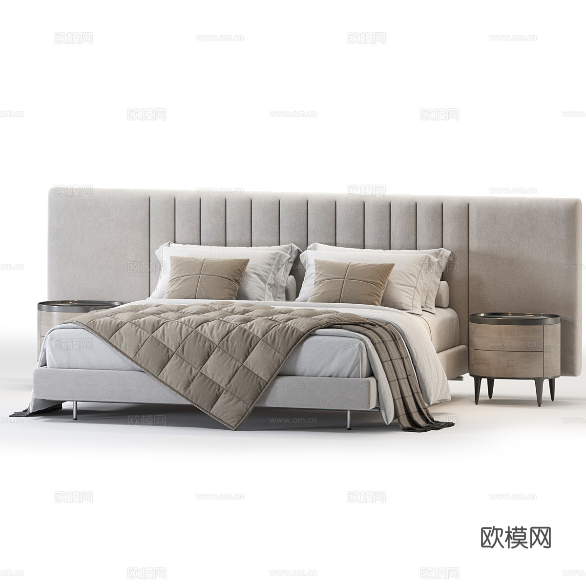 现代意式布艺双人床3d模型