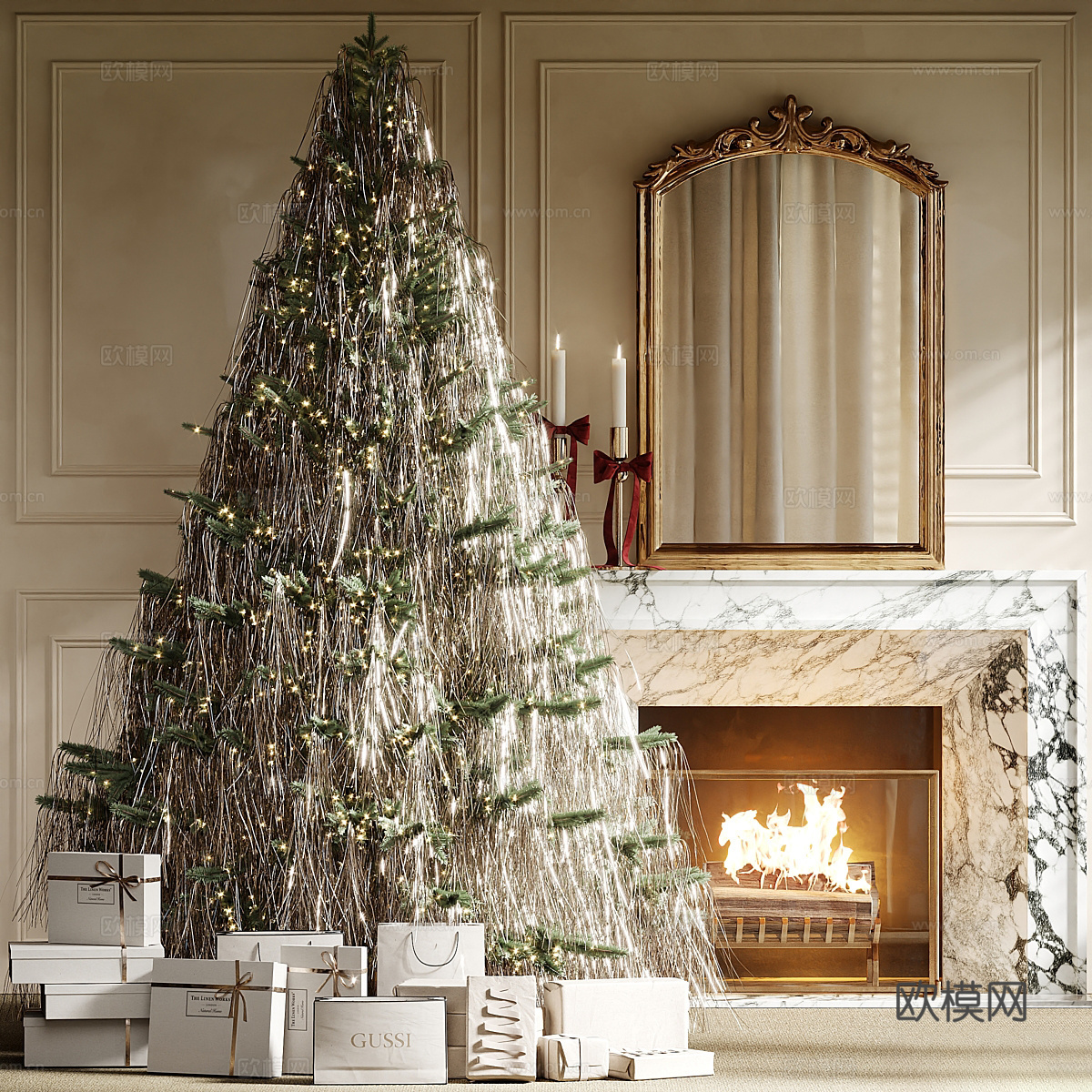 圣诞饰品摆件组合3d模型下载（渲染图1）