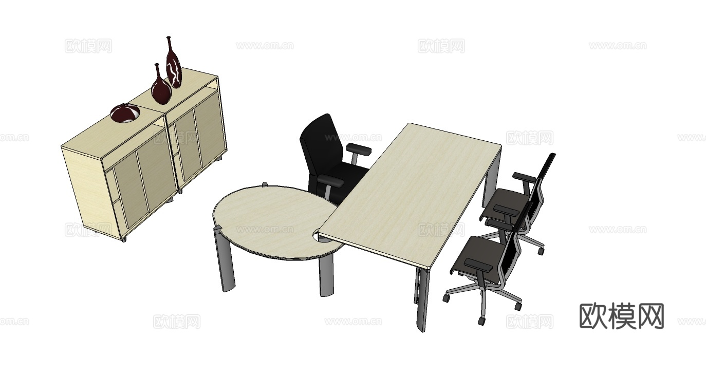 行政桌 办公桌 办公椅 文件柜 办公家具su模型下载