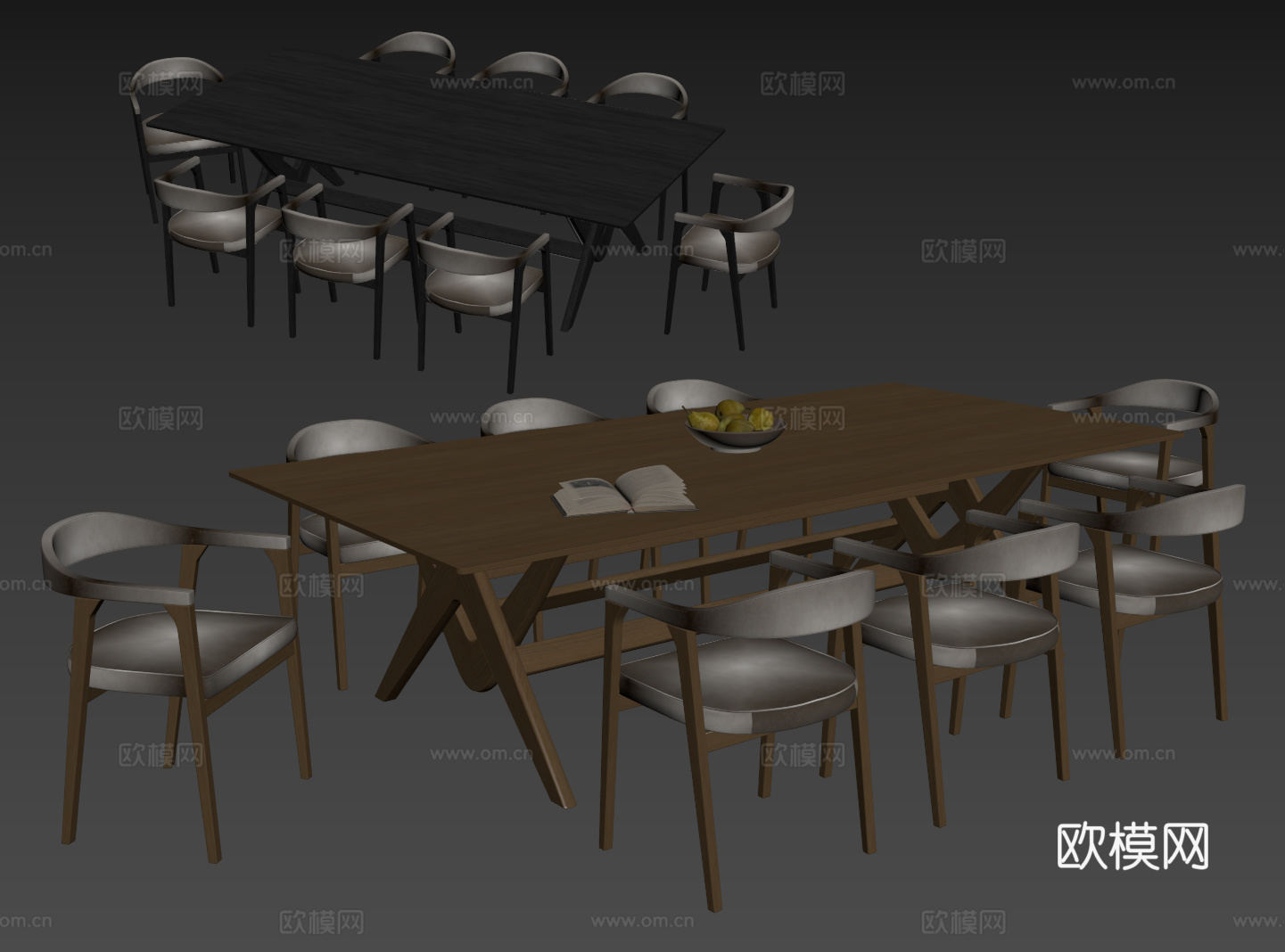 中古桌椅组合 餐桌组合 餐桌 长桌 休闲桌椅su模型