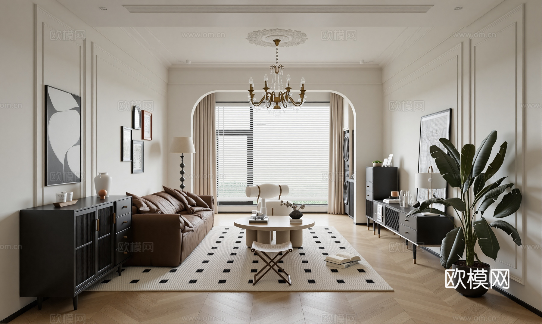 现代田园原木客厅su模型