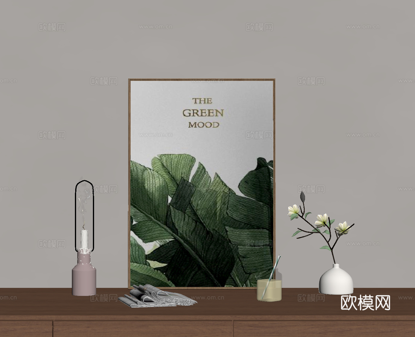 现代摆件组合 挂画 花瓶su模型