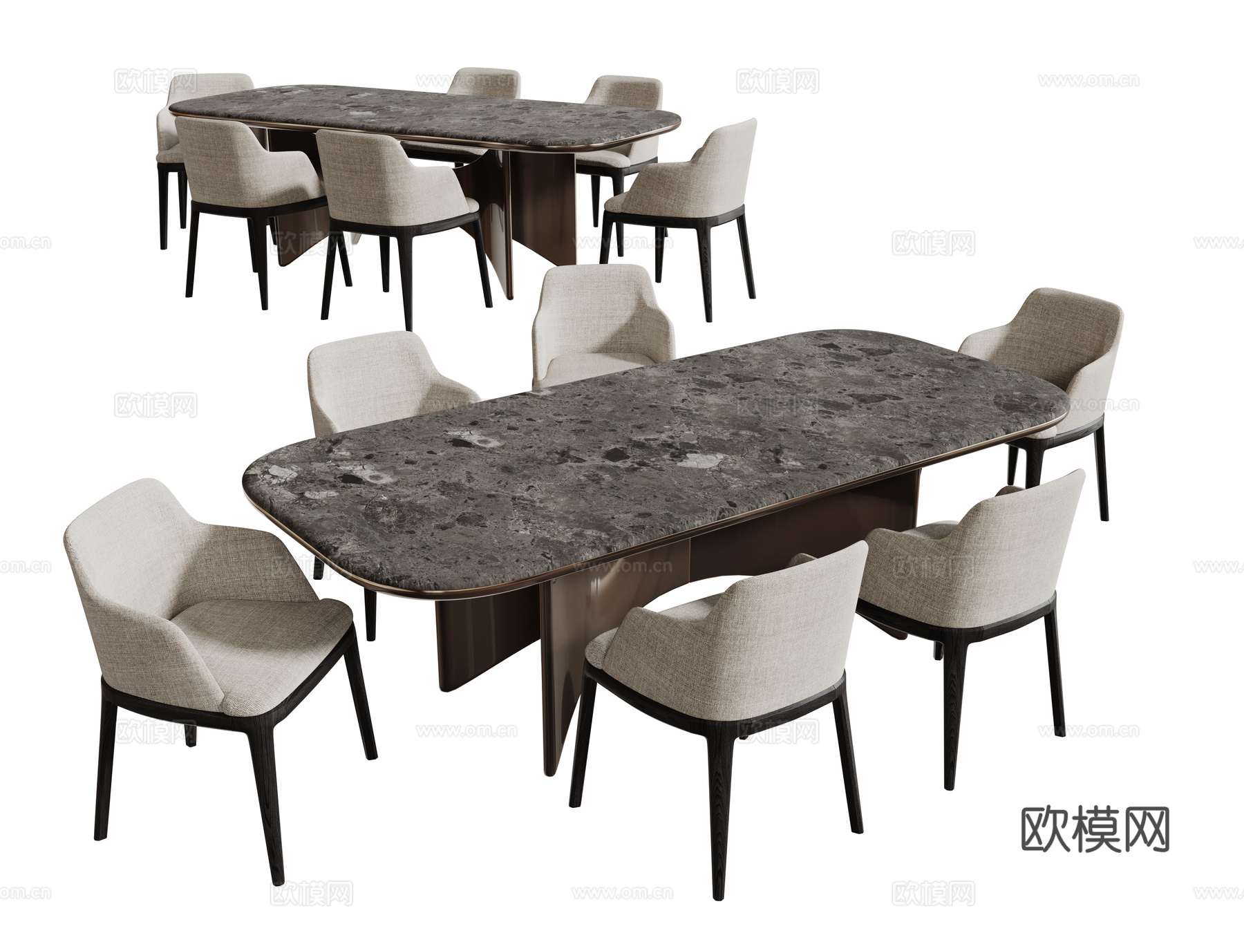 现代桌椅组合 餐桌组合 大理石餐桌 长桌 休闲桌椅su模型