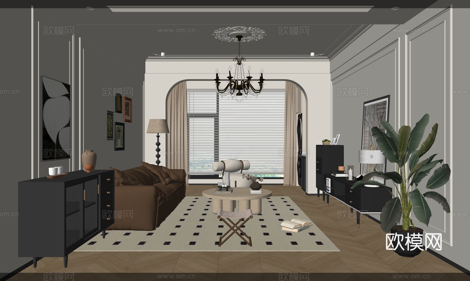 现代田园原木客厅su模型