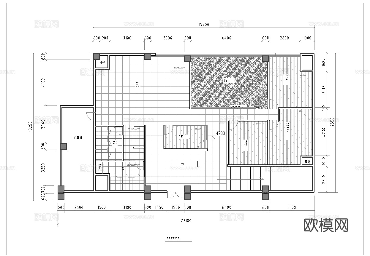 300平办公室 最新全套施工图合集cad施工图下载（渲染图2）
