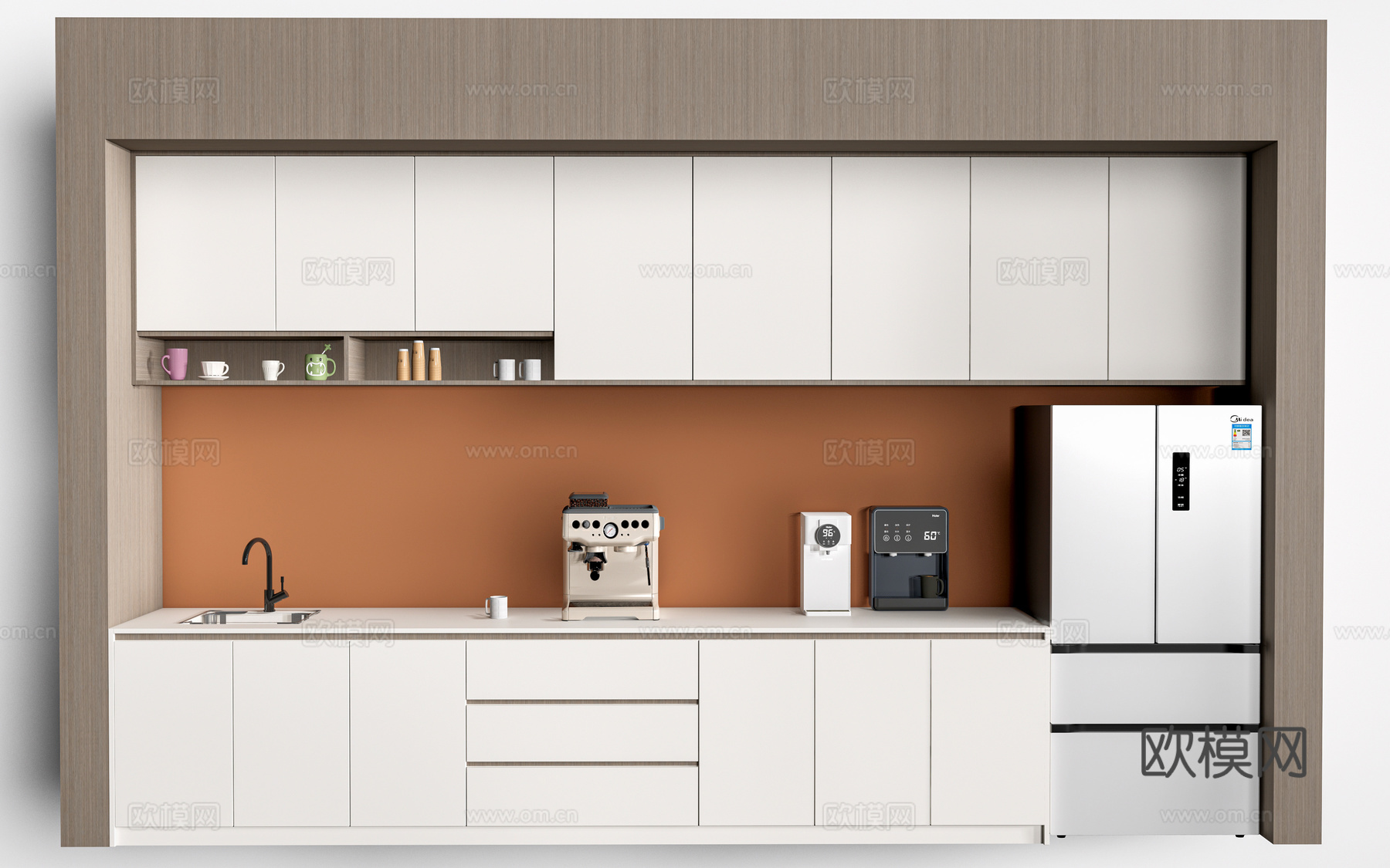 现代水吧台 茶水间操作台 吧台柜 公司茶水台su模型