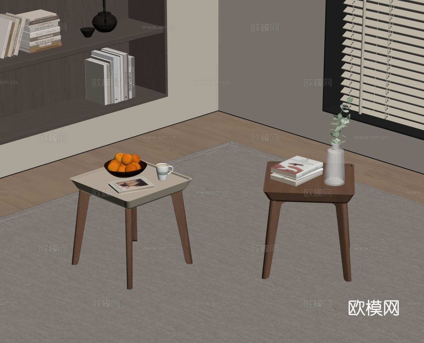 侘寂中古床头柜 边几角几su模型