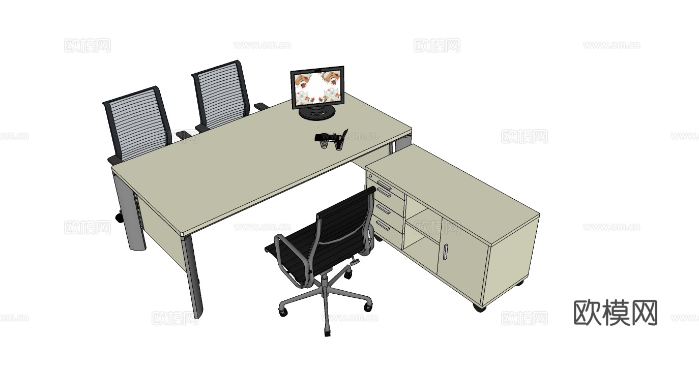 行政桌 办公桌 办公椅 文件柜 办公家具su模型