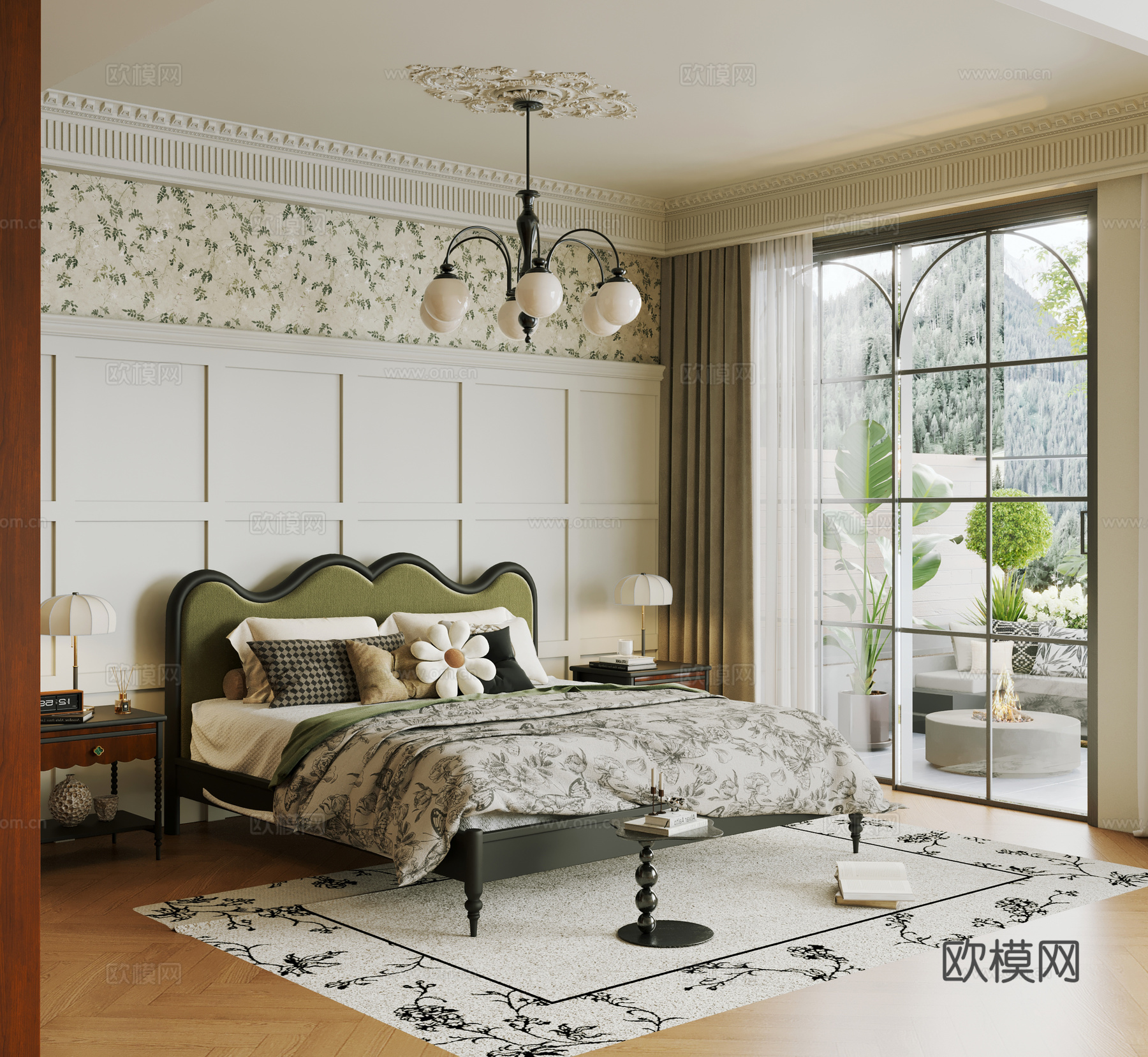 法式家居卧室 主卧 飘窗卧室 主卧3d模型下载（渲染图2）