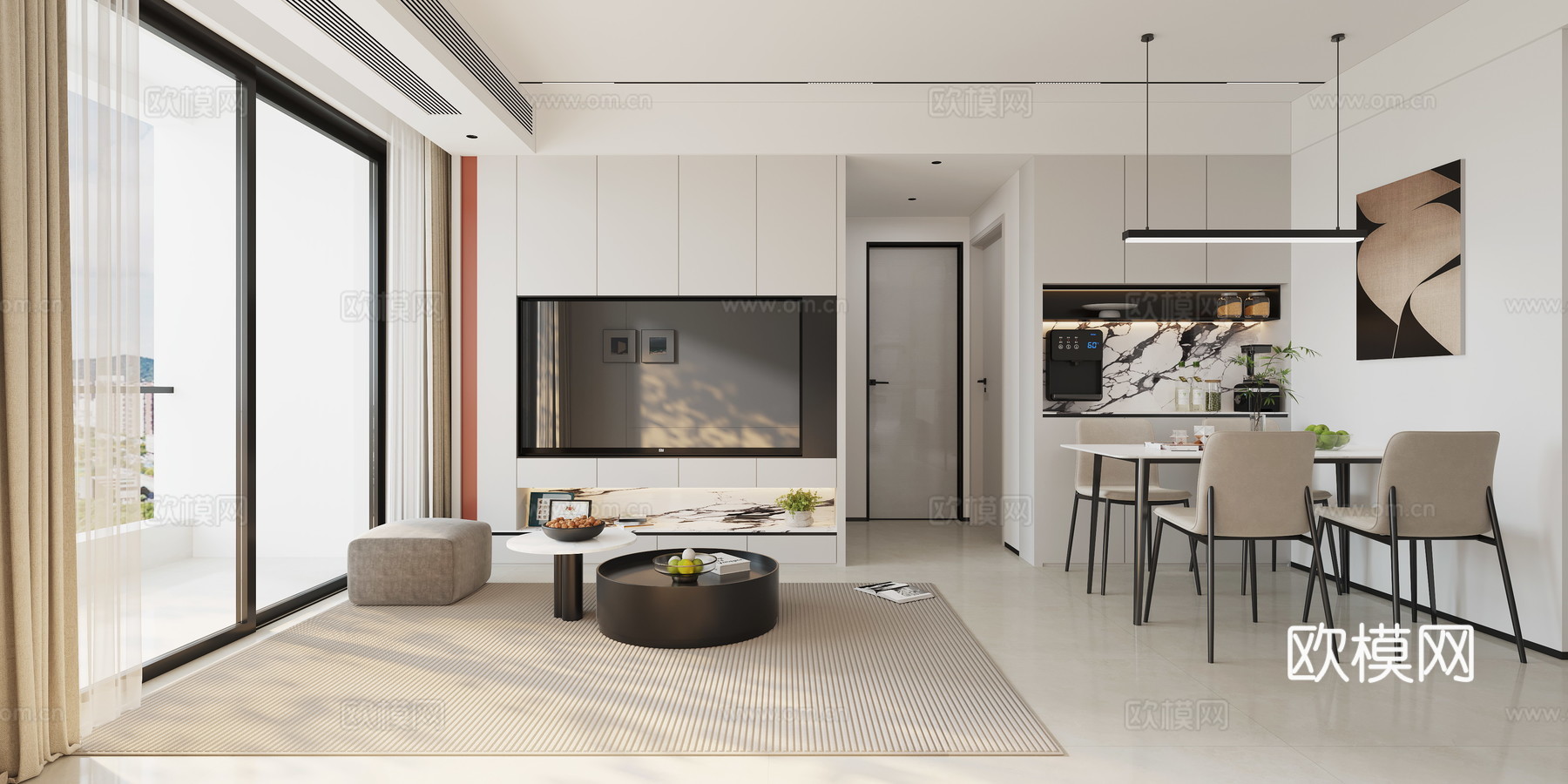 现代 极简 客餐厅3d模型下载（渲染图2）