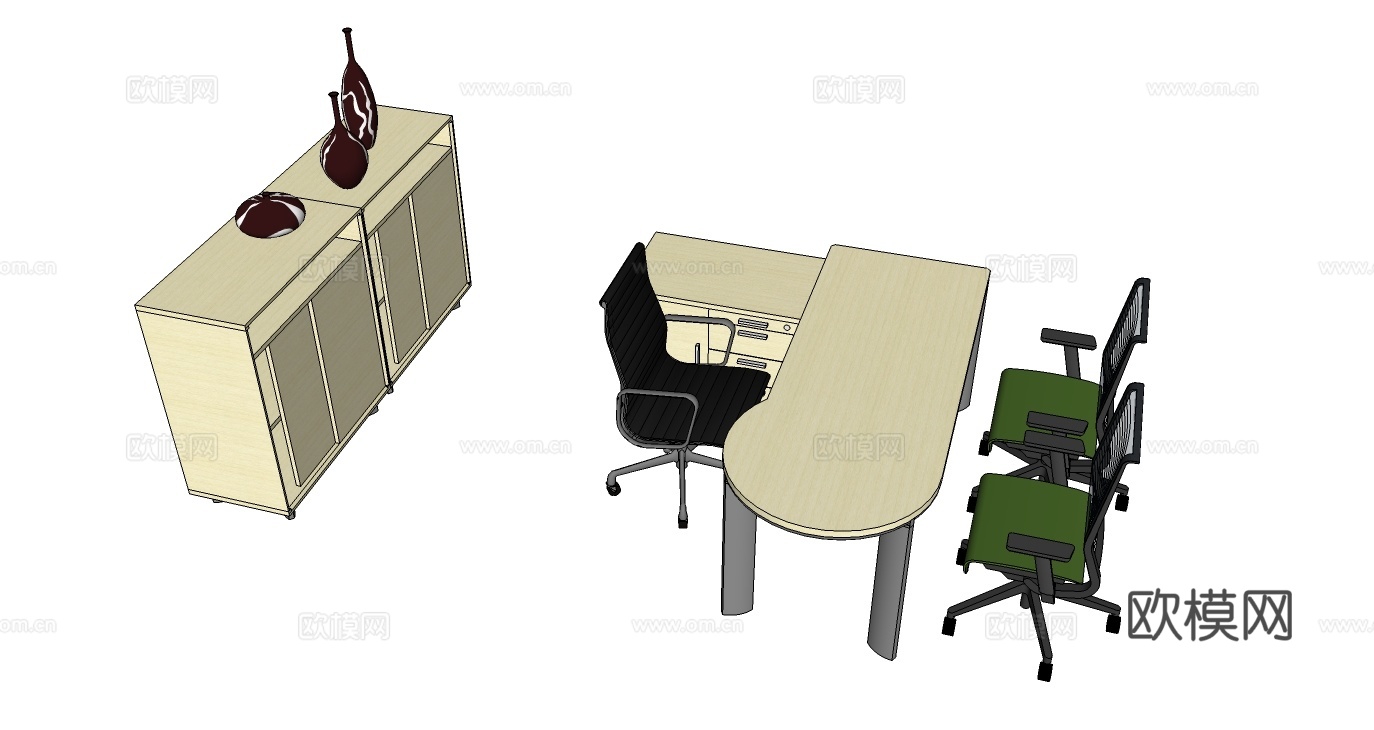 行政桌 办公桌 办公椅 文件柜 办公家具su模型