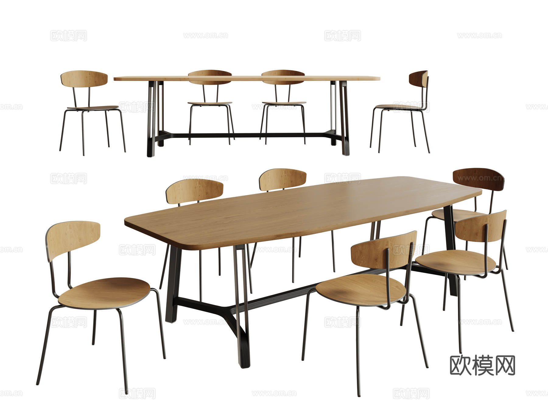现代桌椅组合 餐桌组合 餐桌 长桌 休闲桌椅su模型