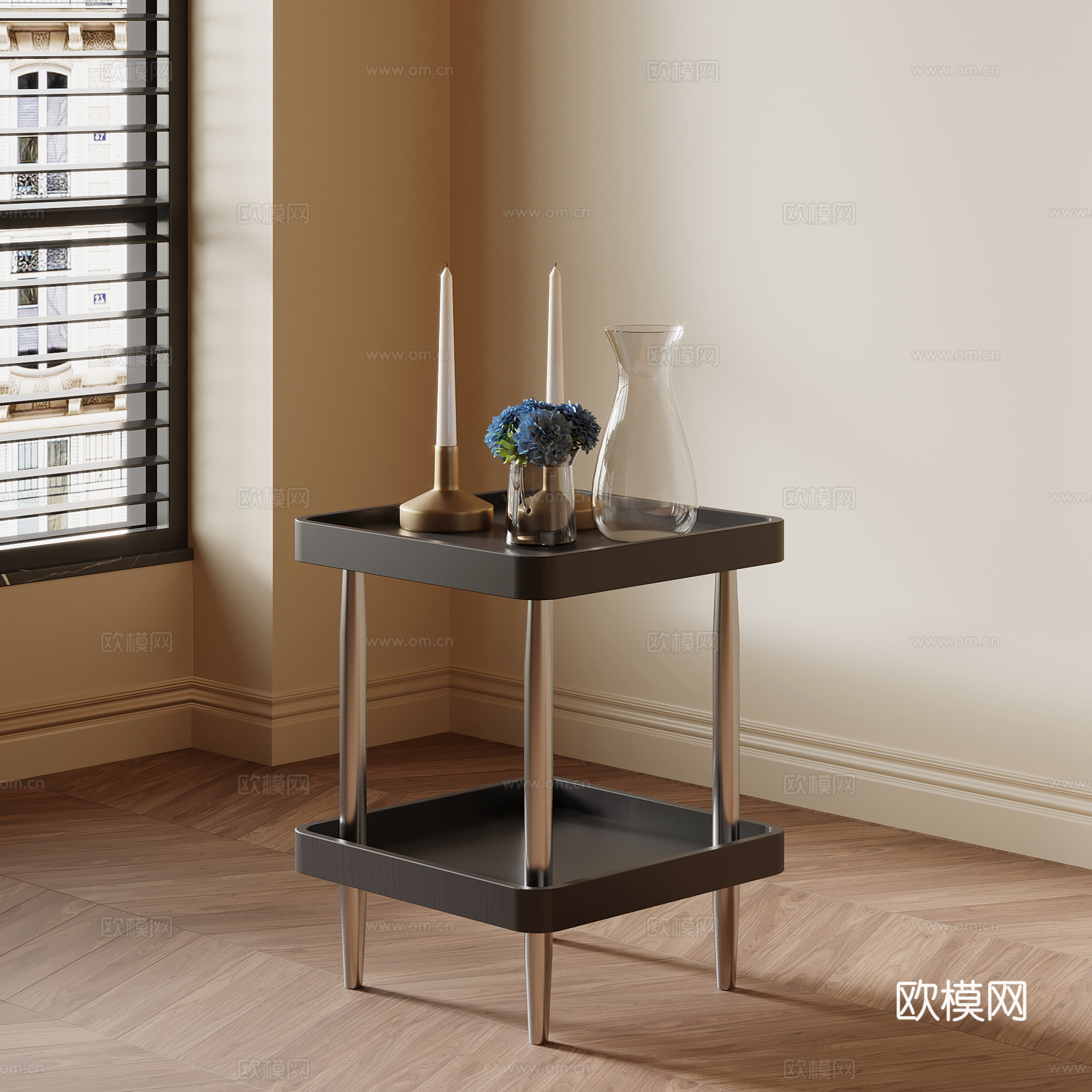 法式复古置物架 边几角几su模型