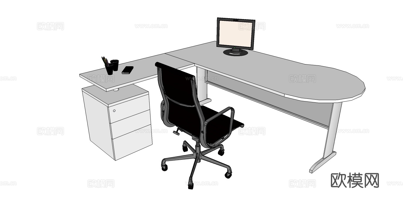 行政桌 办公桌 办公椅 文件柜 办公家具su模型
