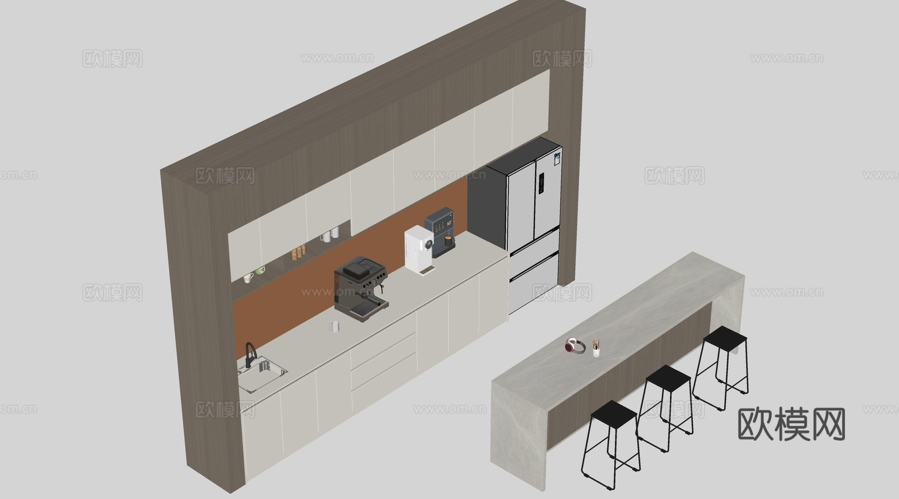 现代水吧台 茶水间操作台 吧台柜 公司茶水台su模型