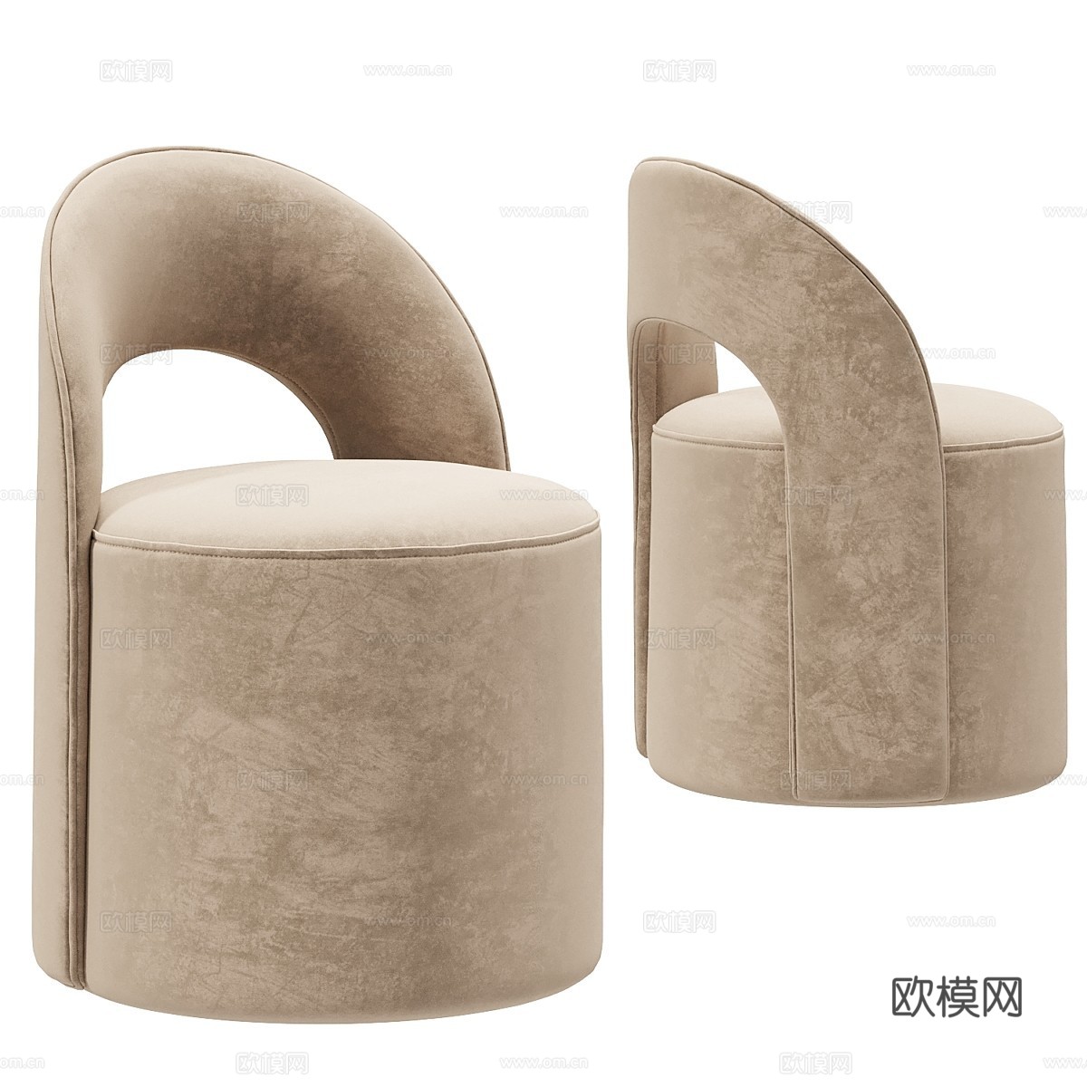 现代奶油风布艺圆凳3d模型下载（渲染图1）