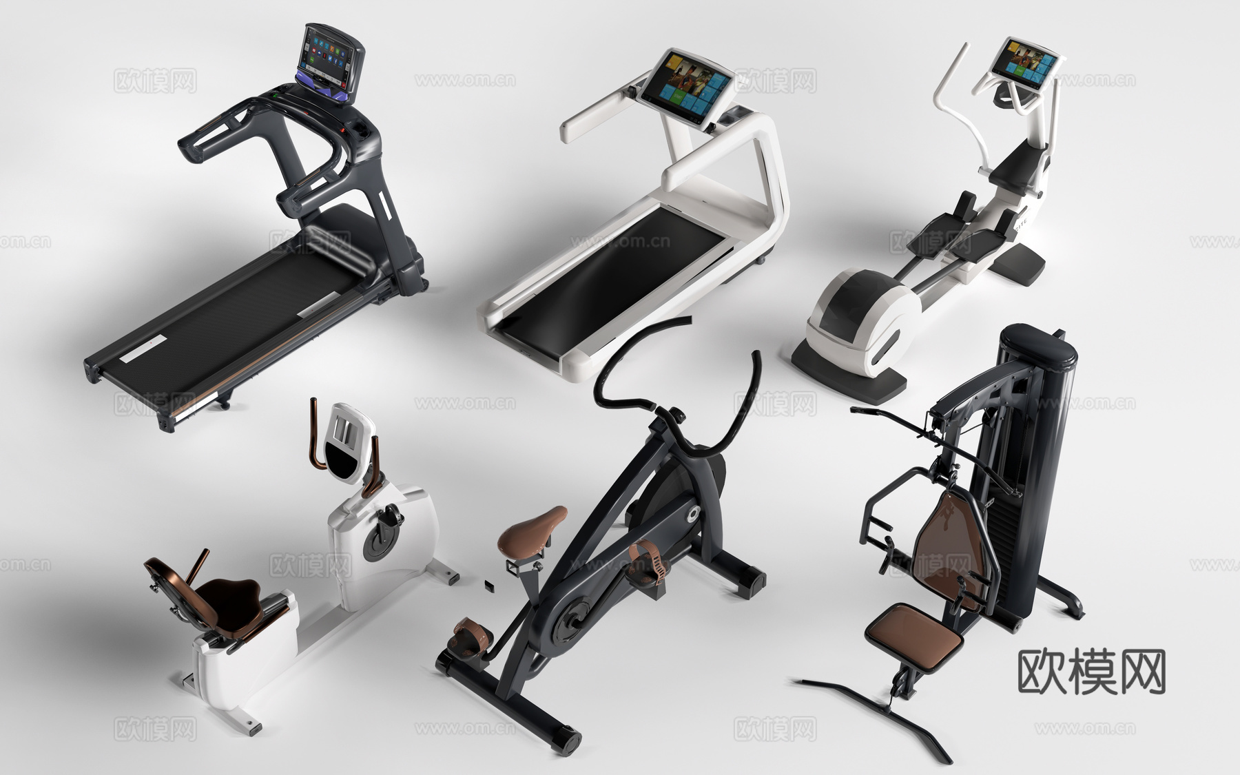 现代室内健身器材 健身设施 健身房器材 跑步机su模型
