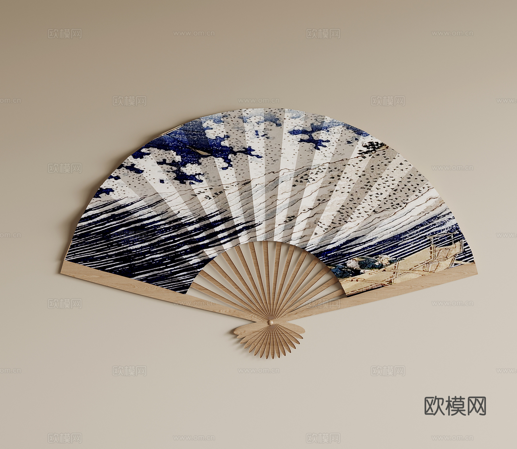 侘寂风墙饰 扇子su模型