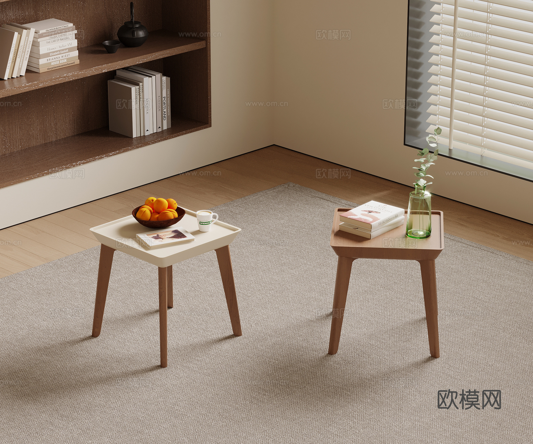 侘寂中古床头柜 边几角几su模型