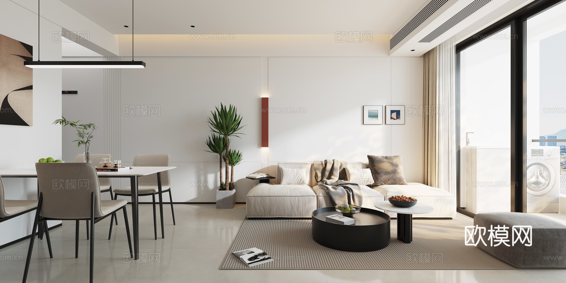 现代 极简 客餐厅3d模型下载（渲染图1）