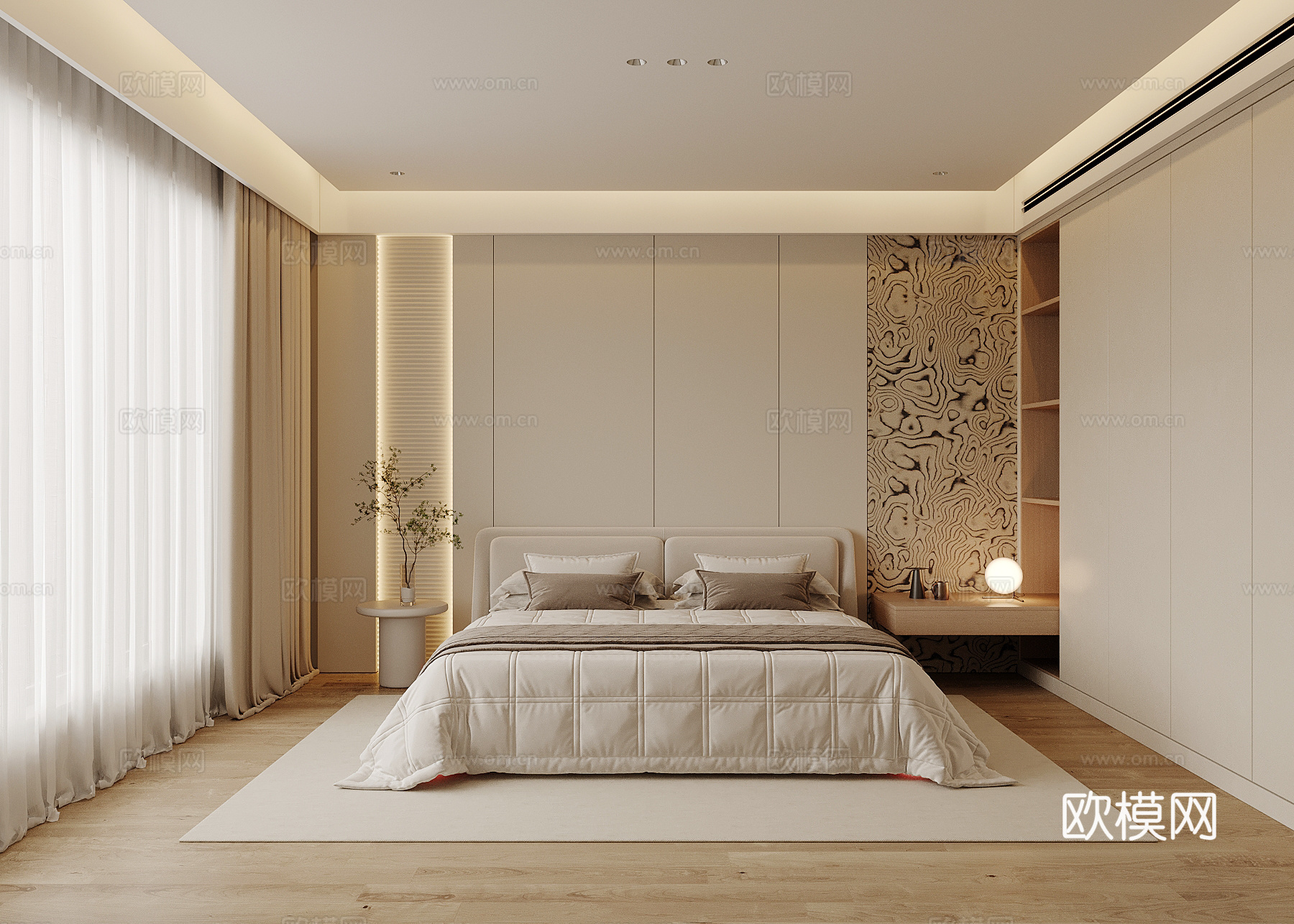 现代卧室 双人床3d模型下载