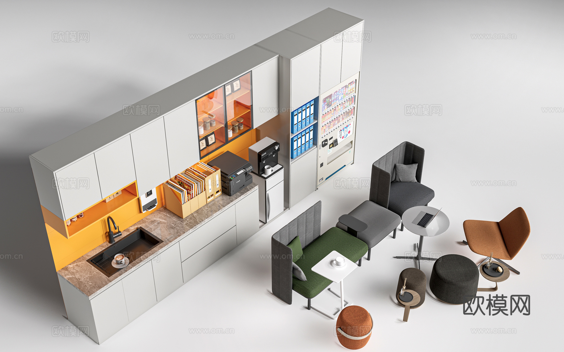 现代水吧台 茶水间操作台 吧台柜 公司茶水台su模型