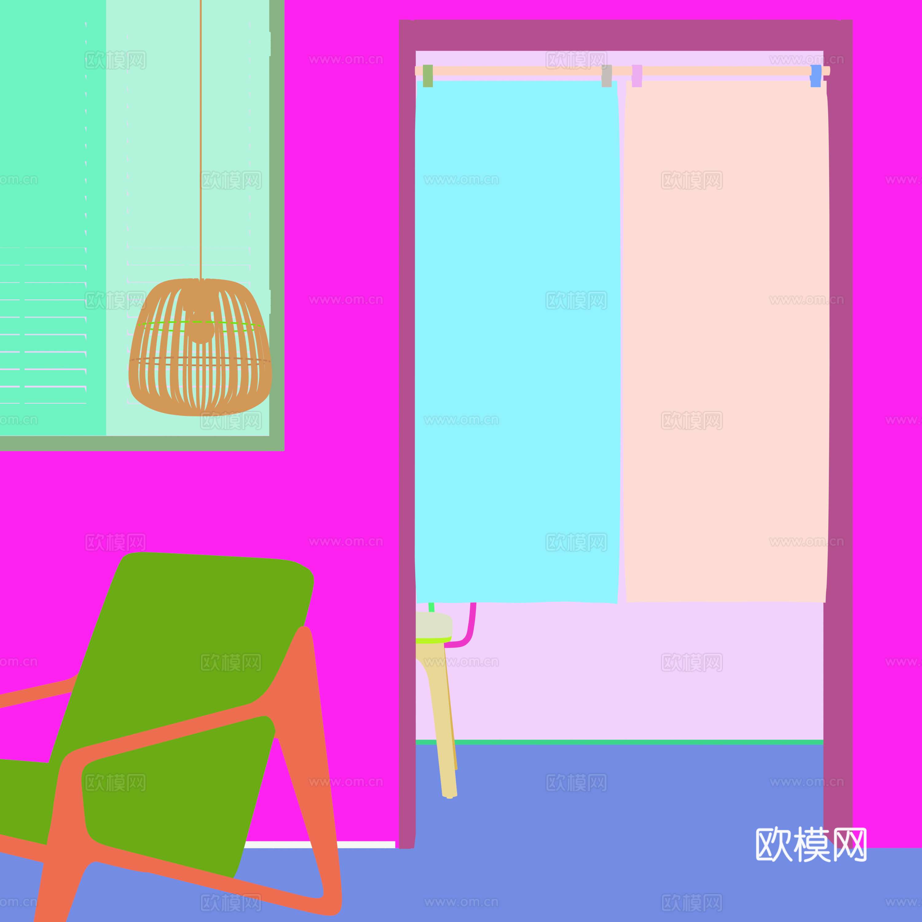 中古风窗帘3d模型下载（渲染图1）