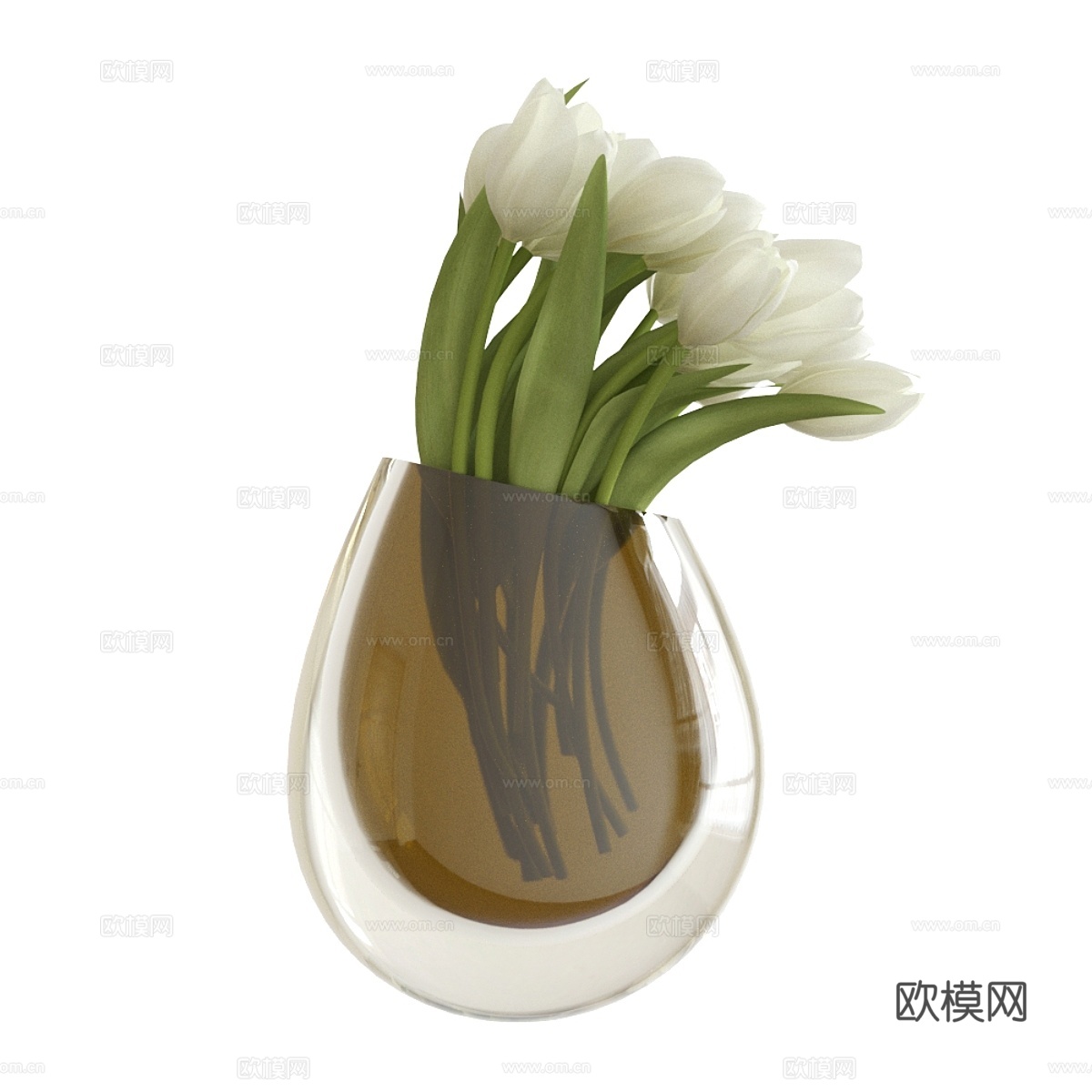 白郁金香花瓶插3d模型下载