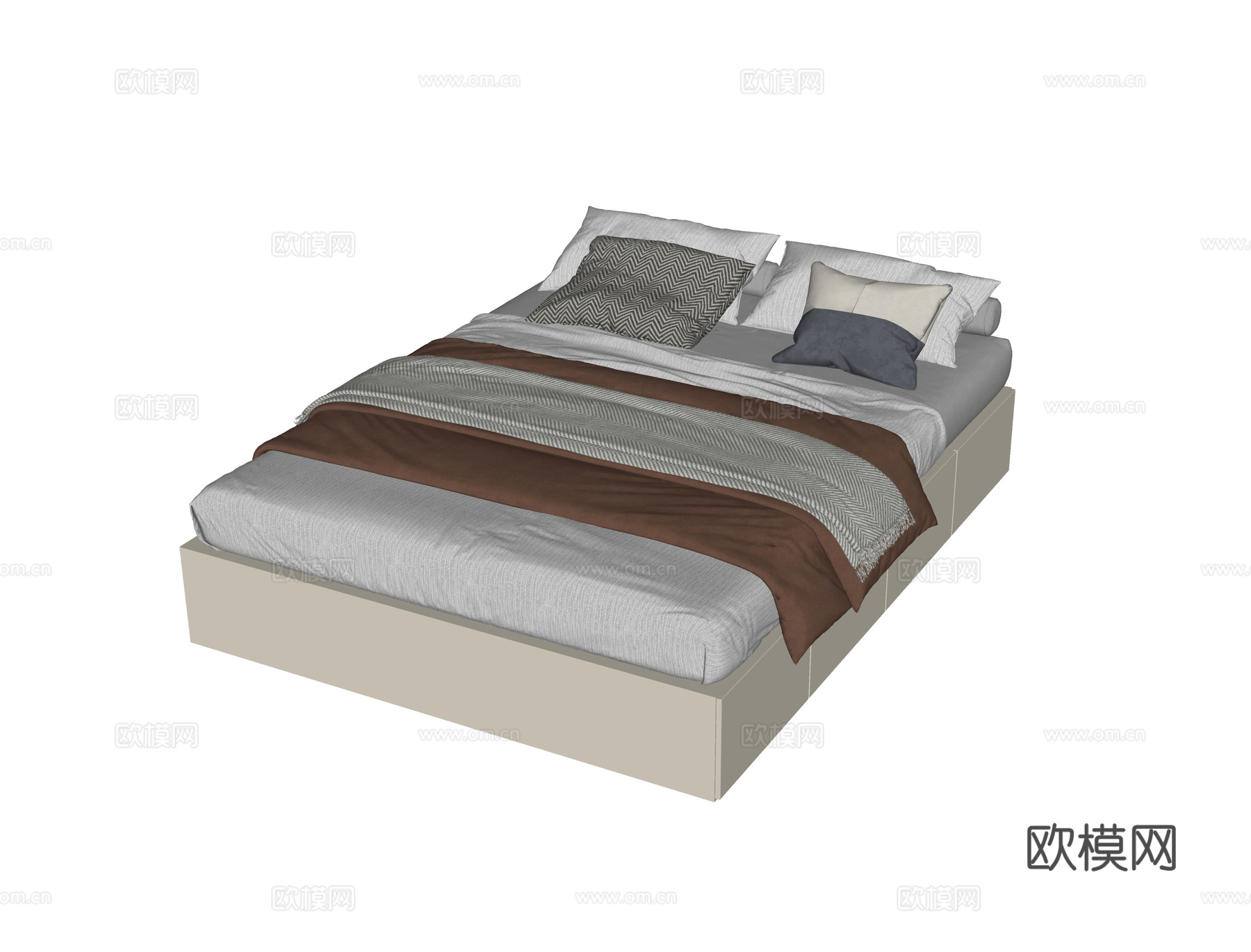 现代榻榻米床 单人床su模型