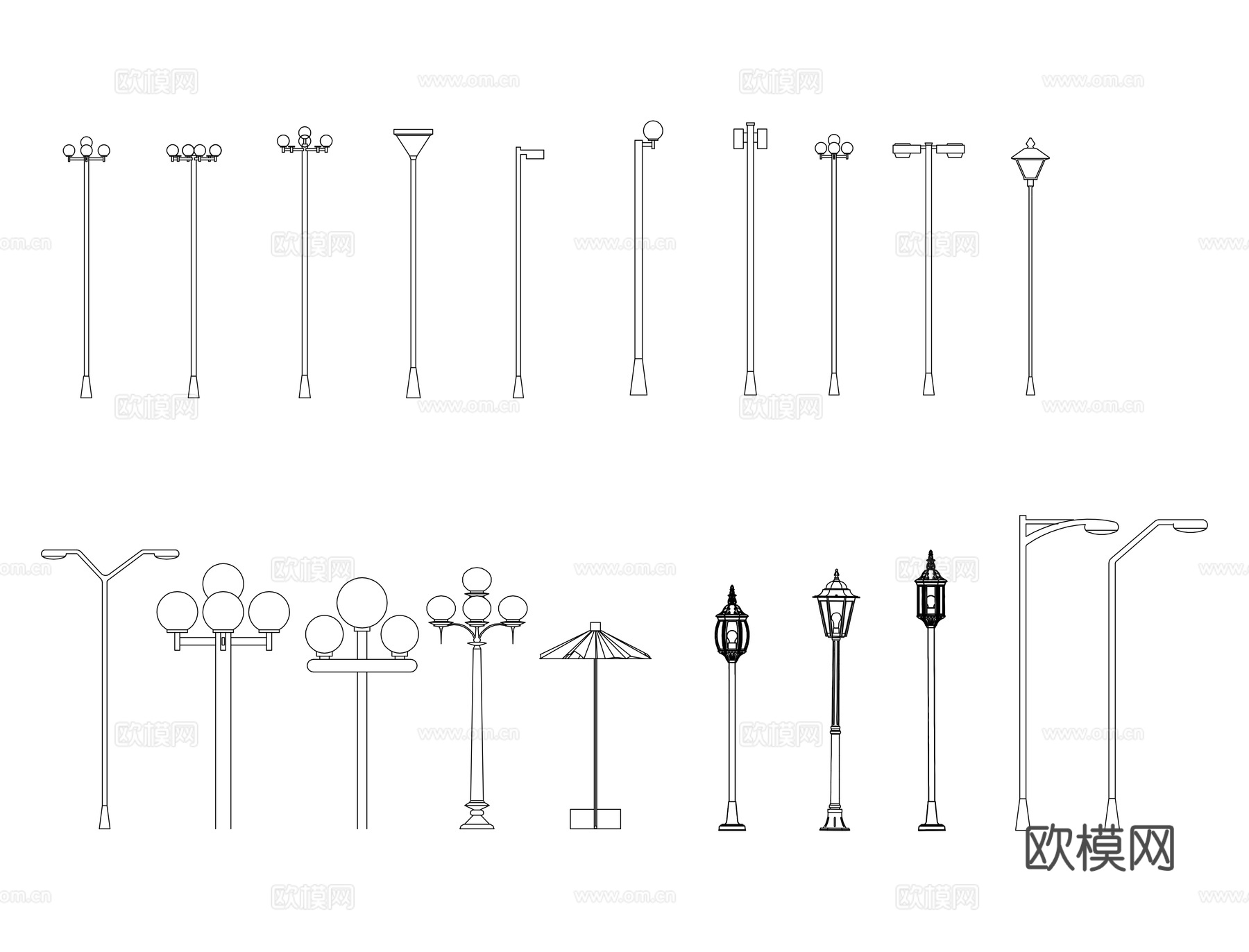 室外路灯立面图库cad施工图