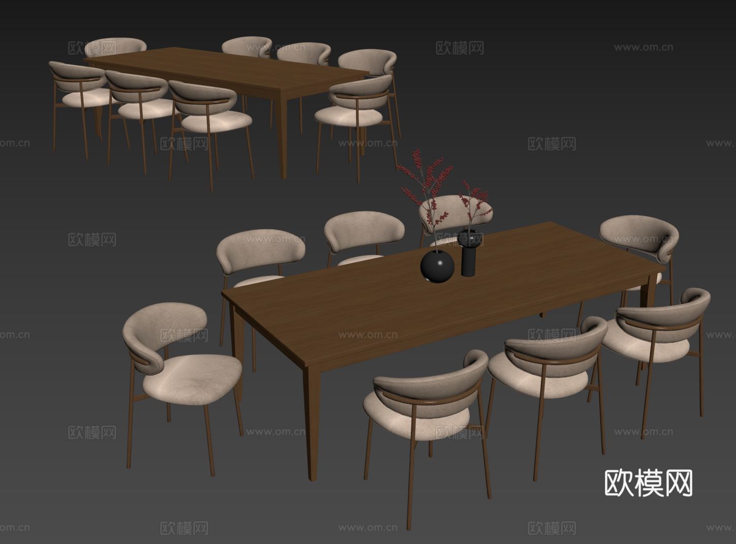 中古桌椅组合 餐桌组合 餐桌 长桌 休闲桌椅su模型