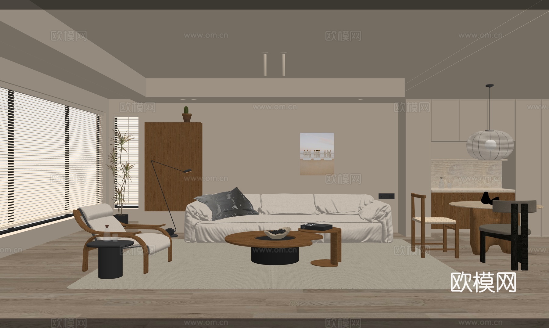 现代北欧原木客厅su模型